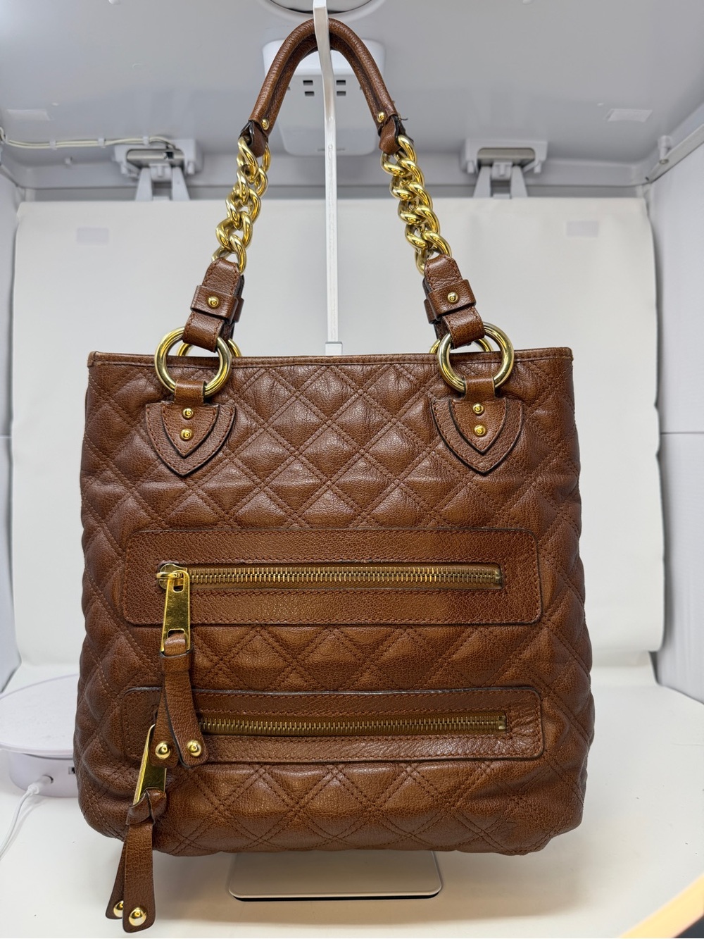 Marc Jacobs Brown Leather Quilted Classic Leather Zipper Tote Bag Spring 2007